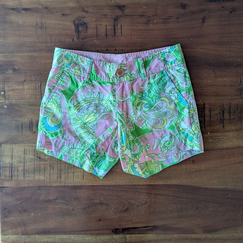 Lilly Pulitzer Callahan Short Pink Green Paisley Floral Sz 00 Beachy Preppy EUC